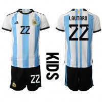 Argentina Lautaro Martinez #22 Hjemme Trøje Børn VM 2022 Kortærmet (+ Korte bukser)